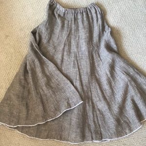 CP SHADES LINEN MIDI SKIRT DARK TAN & WHITE PIPING